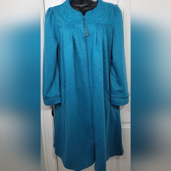 Jasmine Rose Womens Loose Fit Zip Quilted Robe With Pockets Blue Small - Picture 3 of 9